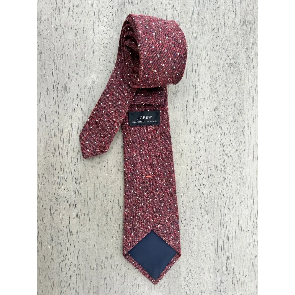 J.Crew Mens Burgundy Donegal Tweed Wool Silk Tie Handmade USA Skinny 2.5 Inch
